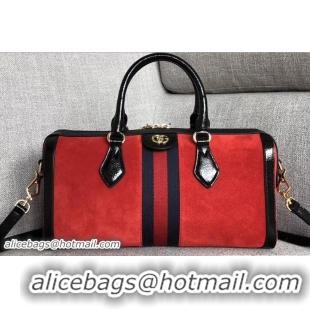 Hot Style Gucci Ophidia Web Medium Top Handle Bag 524532 Red Suede 2018