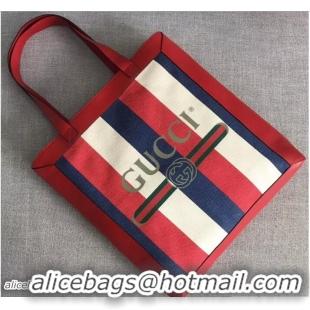 Good Quality Gucci Sylvie Baiadera Striped Linen Canvas Vintage Logo Print Medium Tote Bag 523781 2018