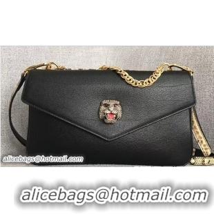 Stylish Gucci Double G And Feline Head With Crystals Medium Double Shoulder Bag 524822 Python 2018