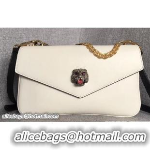 Stylish Gucci Double G And Feline Head With Crystals Medium Double Shoulder Bag 524822 White/Black 2018