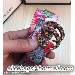 Most Popular Gucci Width 3.5cm Blooms Belt with Multicolor Crystals Double G Buckle 519783