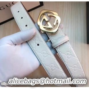 Duplicate Gucci Width 3.5cm Signature Leather Belt White with Interlocking G Buckle 519774