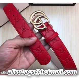 Classic Practical Gucci Width 3.5cm Leather Belt Red with Double G Buckle 519785