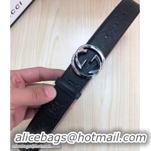 Duplicate Gucci Width 3.5cm Signature Leather Belt Black with Interlocking G Buckle 519776