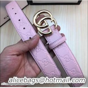 Promotional Gucci Width 3.5cm Leather Belt Pink with Double G Buckle 519786