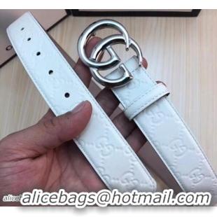 Good Quality Gucci Width 3.5cm Leather Belt White with Double G Buckle 519787