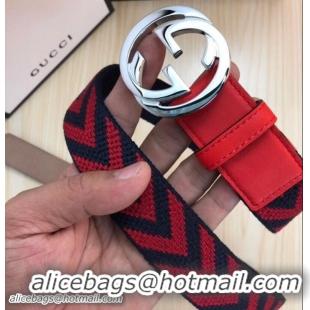 AAAAA Gucci Width 3.5cm Red/Silver Belt with Interlocking G Buckle 519781