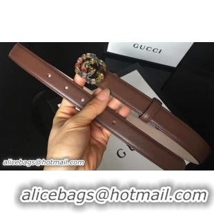 Top Quality Gucci Width 2.5cm Coffee Leather Belt with Multicolor Crystals Double G Buckle 519790