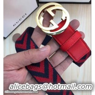 Good Product Gucci Width 3.5cm Red/Gold Belt with Interlocking G Buckle 519782