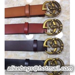 Luxury Gucci Width 3.8cm Leather Belt with Double G Snake Buckle 519820