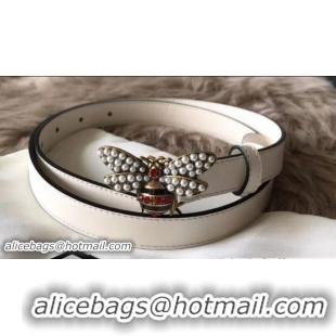 Duplicate Gucci Width 2cm Metal Bee With Pearls Crystals Buckle Belt 519792 White