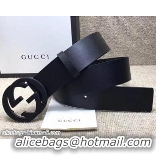 Duplicate gucci leather belt with interlocking G in matte black 368186