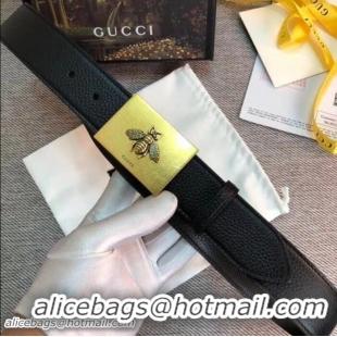 Stylish Gucci Width 3.8cm Leather Belt Black with Bee Metal Buckle 519821