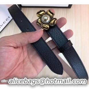 Cheaper Design Gucci Width 2.5cm Leather Belt Black With Metal Flower 519793