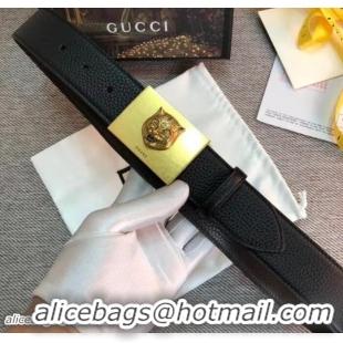 Stylish Gucci Width 3.8cm Leather Belt Black with Bee Metal Buckle 519821