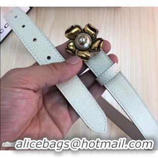 Perfect Gucci Width 2.5cm Leather Belt White With Metal Flower 519795