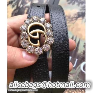 Luxury Gucci Width 2cm Leather Belt with Double G and White Crystals Buckle 519796