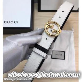 Pretty Style Gucci Width 3.7cm Leather Belt Black/White/Gold with GG Buckle 519824