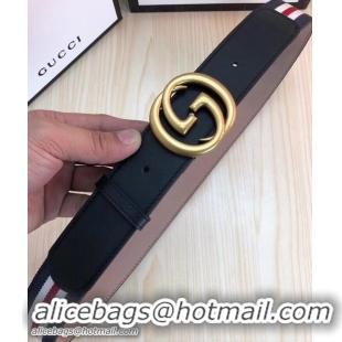 Best Grade Gucci Width 3.8cm Web Belt Black/Gold with Interlocking G Buckle 519798