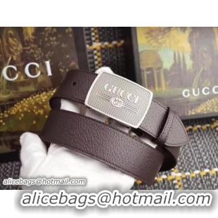 Duplicate Gucci Width 3.8cm Leather Belt Coffee with Vintage Logo Metal Buckle 519827