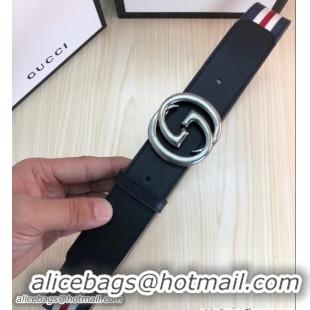 Classic Hot Gucci Width 3.8cm Web Belt Black/Silver with Interlocking G Buckle 519799