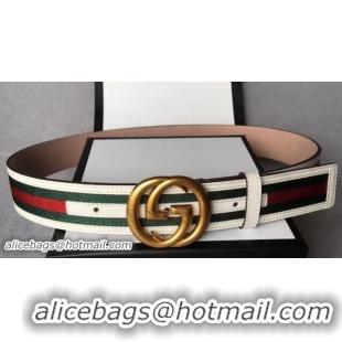 Fashion Gucci Width 3.8cm Web Belt White/Gold with Interlocking G Buckle 519815