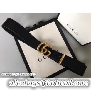 Shop Duplicate Gucci Width 3.8cm Leather Belt Black/Gold with Torchon Double G Buckle 519829