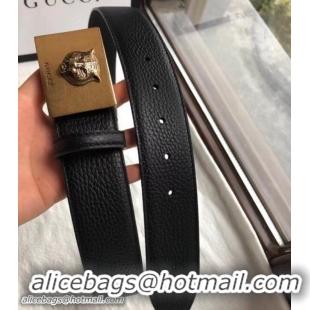 Best Price Gucci Width 4cm Leather Belt Black with Feline Head Metal Buckle 519837