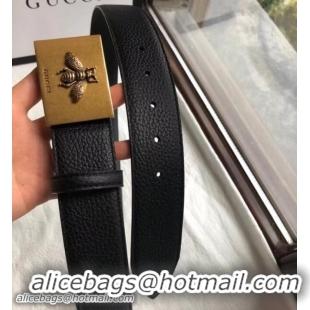 Popular Style Gucci Width 4cm Leather Belt Black with Bee Metal Buckle 519838