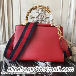 Sumptuous Gucci Nymphaea Bamboo Top Handle 30cm Bag Calfskin Leather 101211 Red