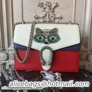 Duplicate Gucci Dionysus Shoulder Bag 30cm 400235 Raccoon Appliqu茅/Floral Embroidery Calfskin Leather Red/White/Navy