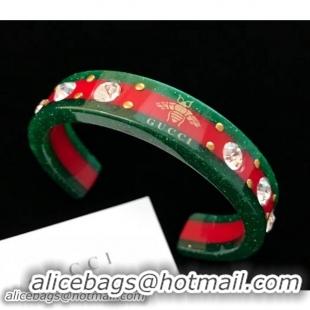 Pretty Style Gucci Web Cuff with Crystals 482241 Green/Red 2018