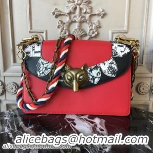 Luxury Gucci Broche Shoulder Bag 26cm 466433 Calfskin Leather Red