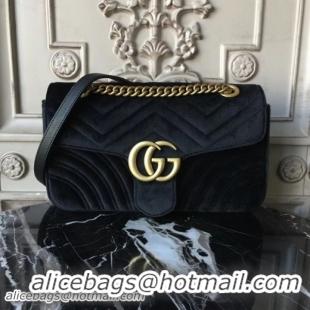 Good Quality Gucci Marmont Chevron Velvet Shoulder Bag 26cm 443497 Black