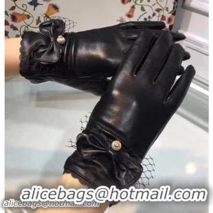 Best Product Gucci Smooth Lambskin Bow And Pearl Trim Gloves Black 102003 2018