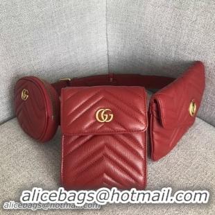 Top Grade Gucci GG Marmont Matelassé Leather Belt Bag 524597 Red 2018