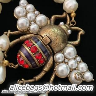 Classic Hot Gucci Large Bee Bracelet with Crystals and Pearls 527129 2018