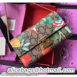 Trendy Design Gucci Padlock GG Blooms and Bird Continental Chain Wallet 453506 Pink