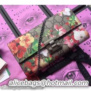 Duplicate Gucci Padlock GG Blooms Continental Chain Wallet 453506 Pink