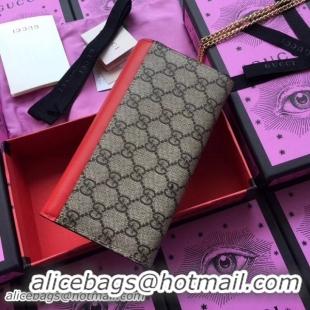 Good Quality Gucci Padlock GG Canvas and Calfskin Continental Chain Wallet 453506 Red