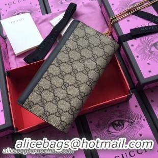 Luxury Gucci Padlock GG Canvas and Calfskin Continental Chain Wallet 453506 Black