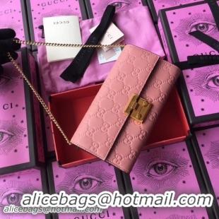 Charming Gucci Padlock GG Signature Leather Continental Chain Wallet 453506 Pink