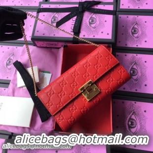 Sumptuous Gucci Padlock GG Signature Leather Continental Chain Wallet 453506 Red