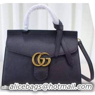 Sophisticated Gucci GG Marmont Leather Top Handle Bag 421890 Black