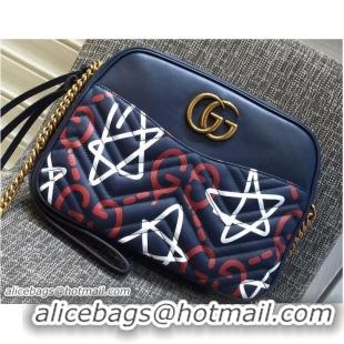 Buy Discount Gucci GG GucciGhost Marmont Matelassé Chevron Shoulder Medium Bag 443499 Blue