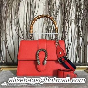 Charming Gucci Now Bamboo Lichee Pattern Leather Top Handle Bag 448075 Red