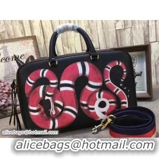 Fashion Gucci Snake Print Leather Top Handle Large Bag 453564 Black