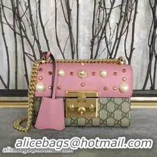 Fashion Gucci Padlock Studded Leather Shoulder Bag 432182A Pink