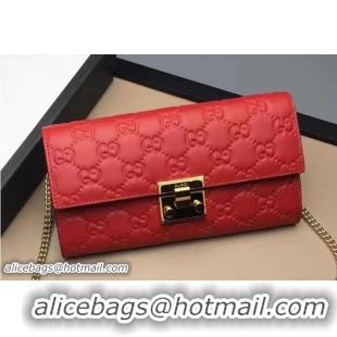 Inexpensive Gucci Padlock Signature Leather Continental Chain Wallet Bag 453506 Red 2017