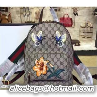 Classic Gucci GG Supreme Small Backpack Bag 427042 Embroidered Butterfly and Flower